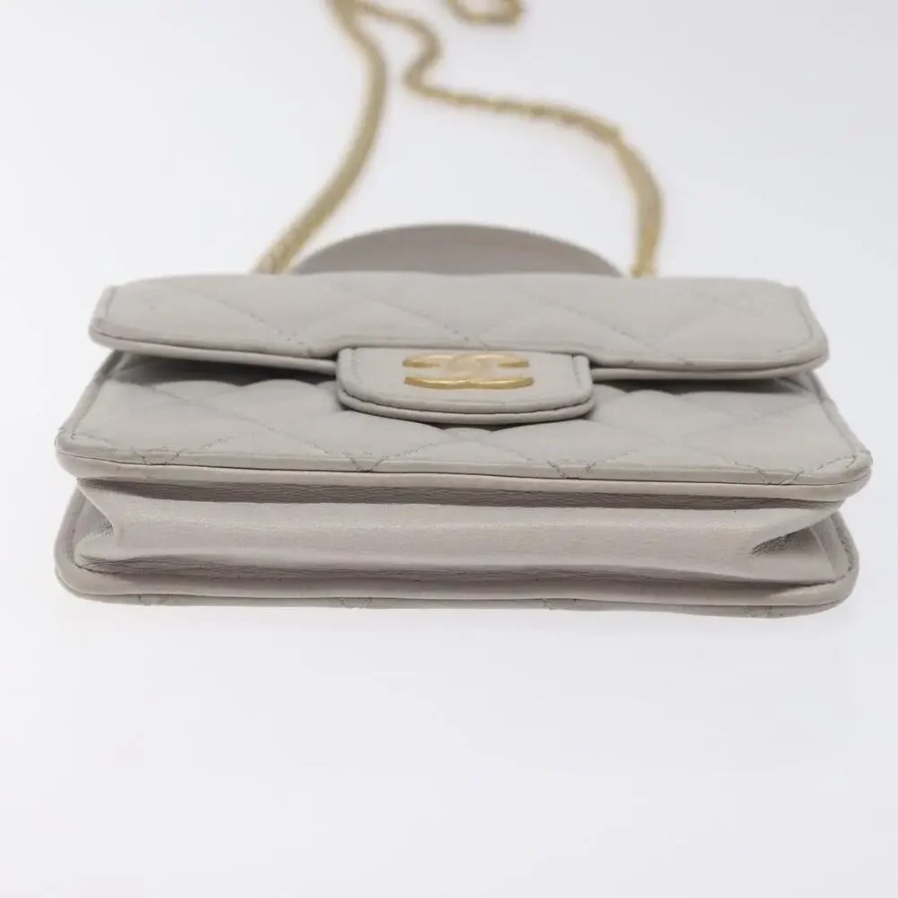 Chanel Matelasse Lambskin Chain Wallet Shoulder Bag Gray
